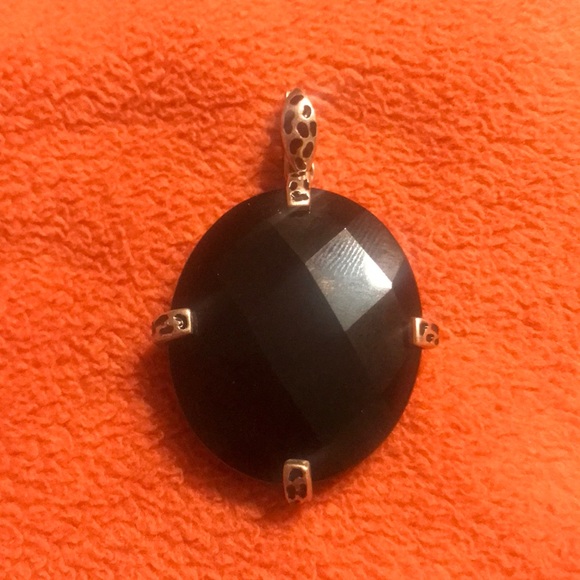 Large Natural Thailand Black Spinel signed .925 sterling silver pendant